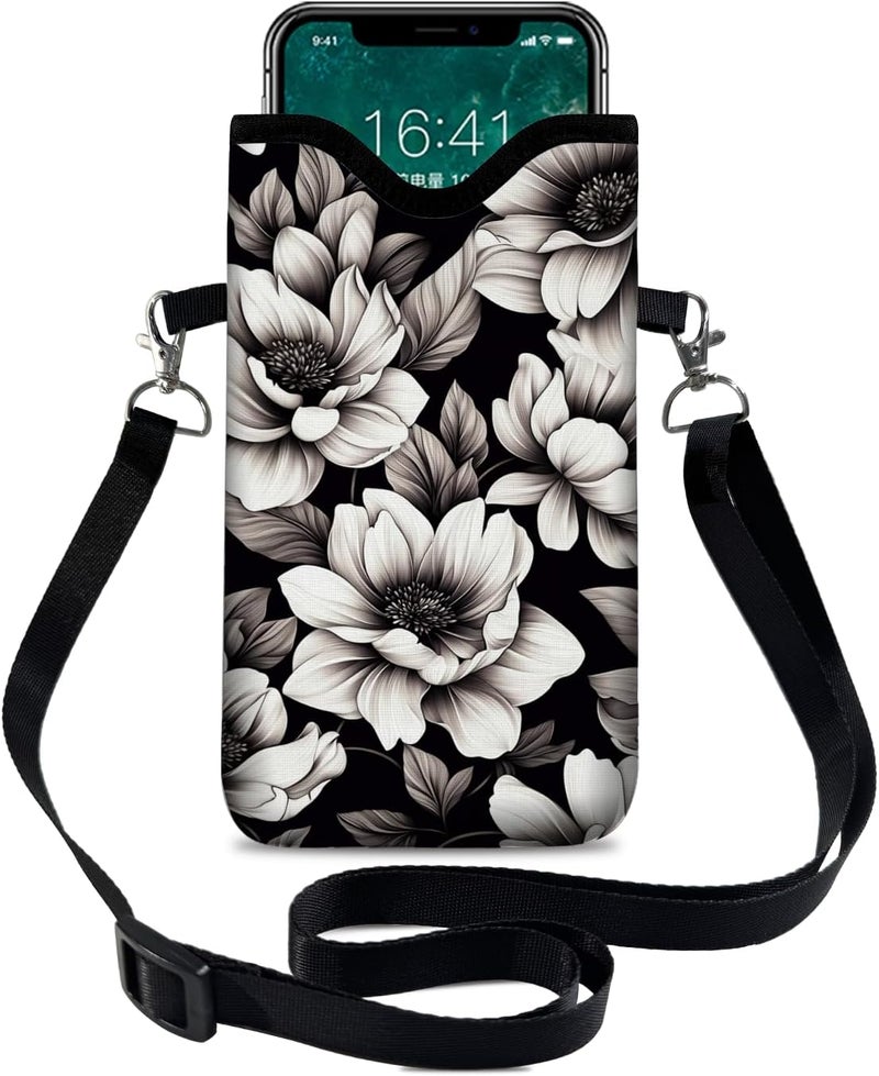 otilil Neoprene Cell Phone Sleeve Pouch Case Bag with Crossbody Strap Neck Lanyard for Women 7.1 X 3.9 in Flower - Image 1